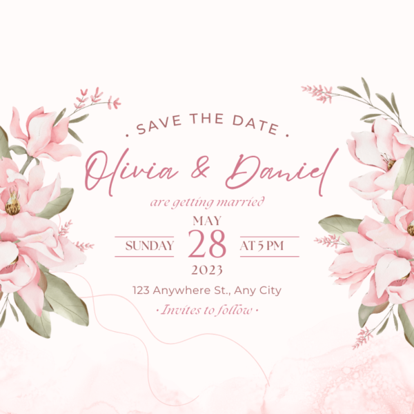 Floral Save the Date Invitation Postcard (800 x 800 px)